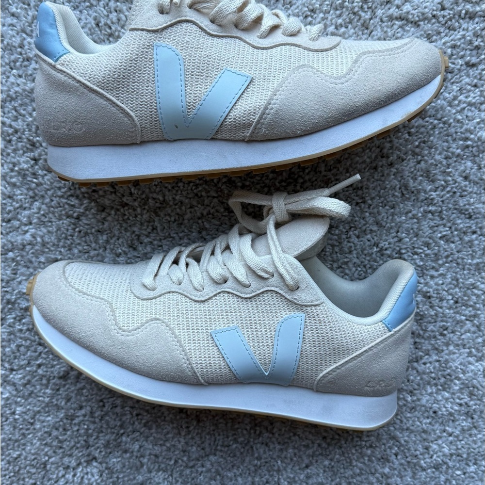 Veja Cream and Sky Blue Sneakers